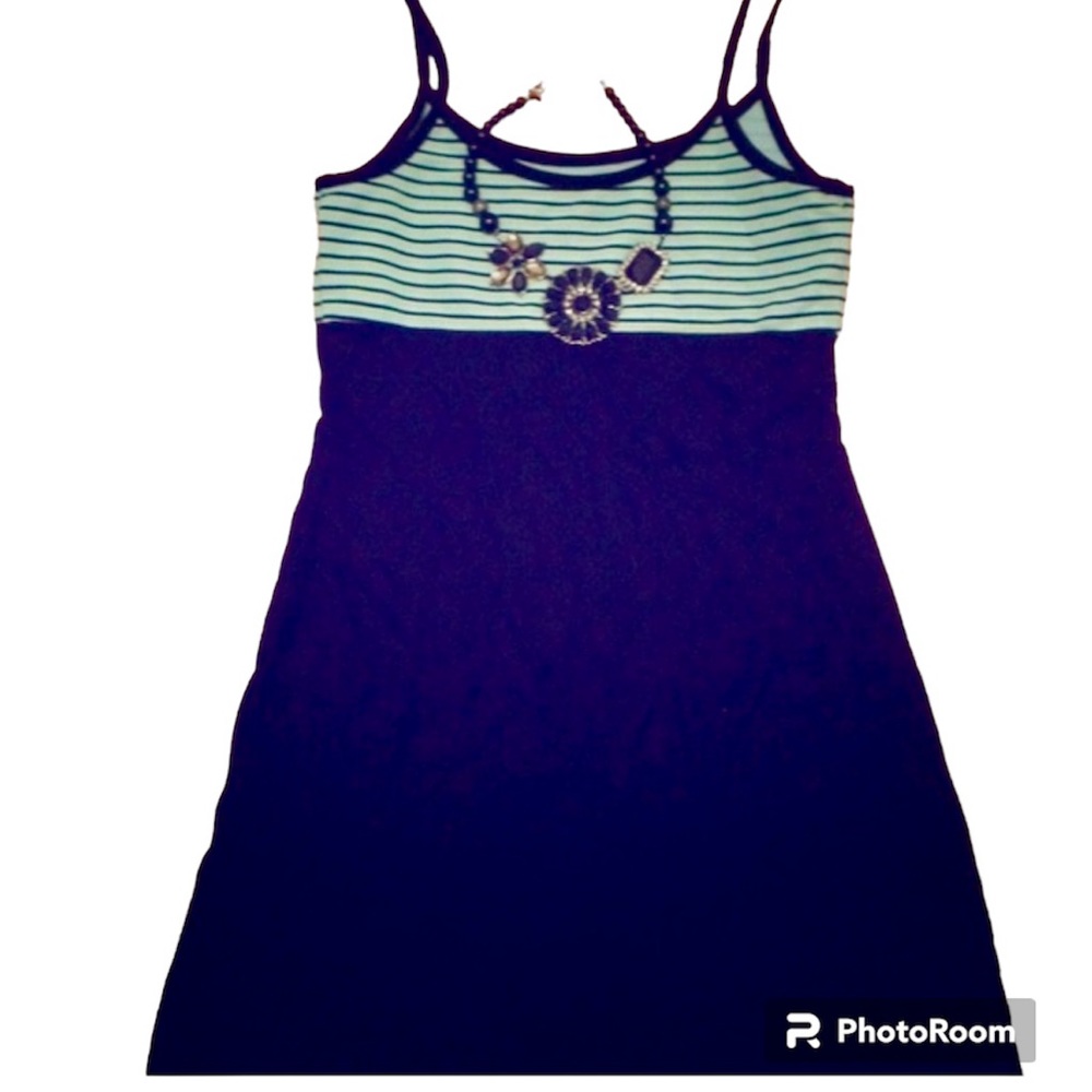 Little Black Summer Spaghetti Strap Dress With Striped Bust